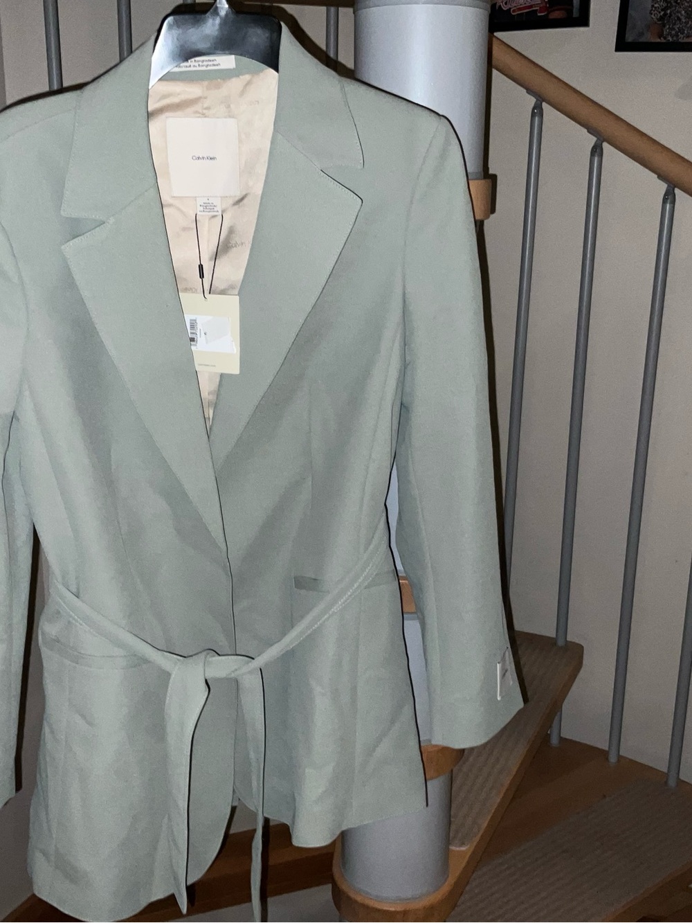 Calvin Klein Sage Green Tie-Waist Blazer
